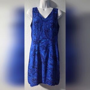Vintage 1980s RJ & Co Petite Electric Blue Paisley Sleeveless Dress - Size 6P